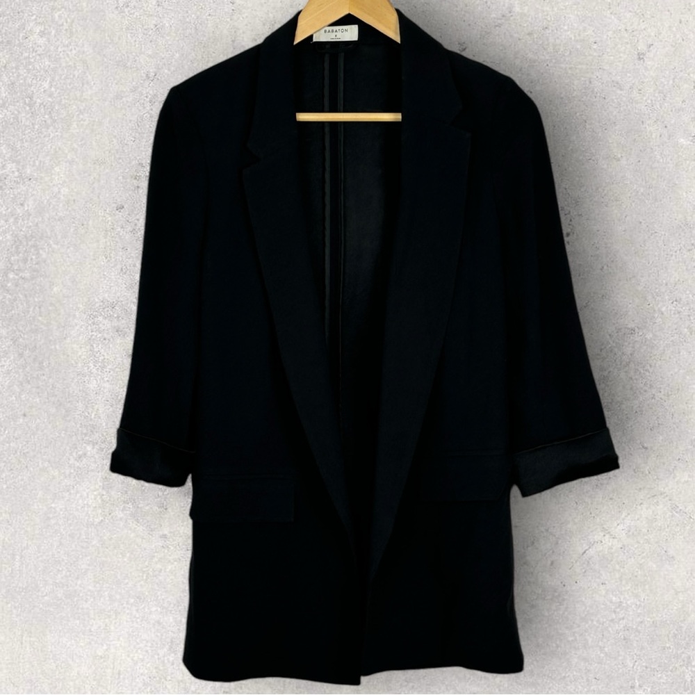 Aritzia Babaton‎ Delos Blazer Black Drape Size 2 Cupro Crepe Minimalist Career - Picture 13 of 16